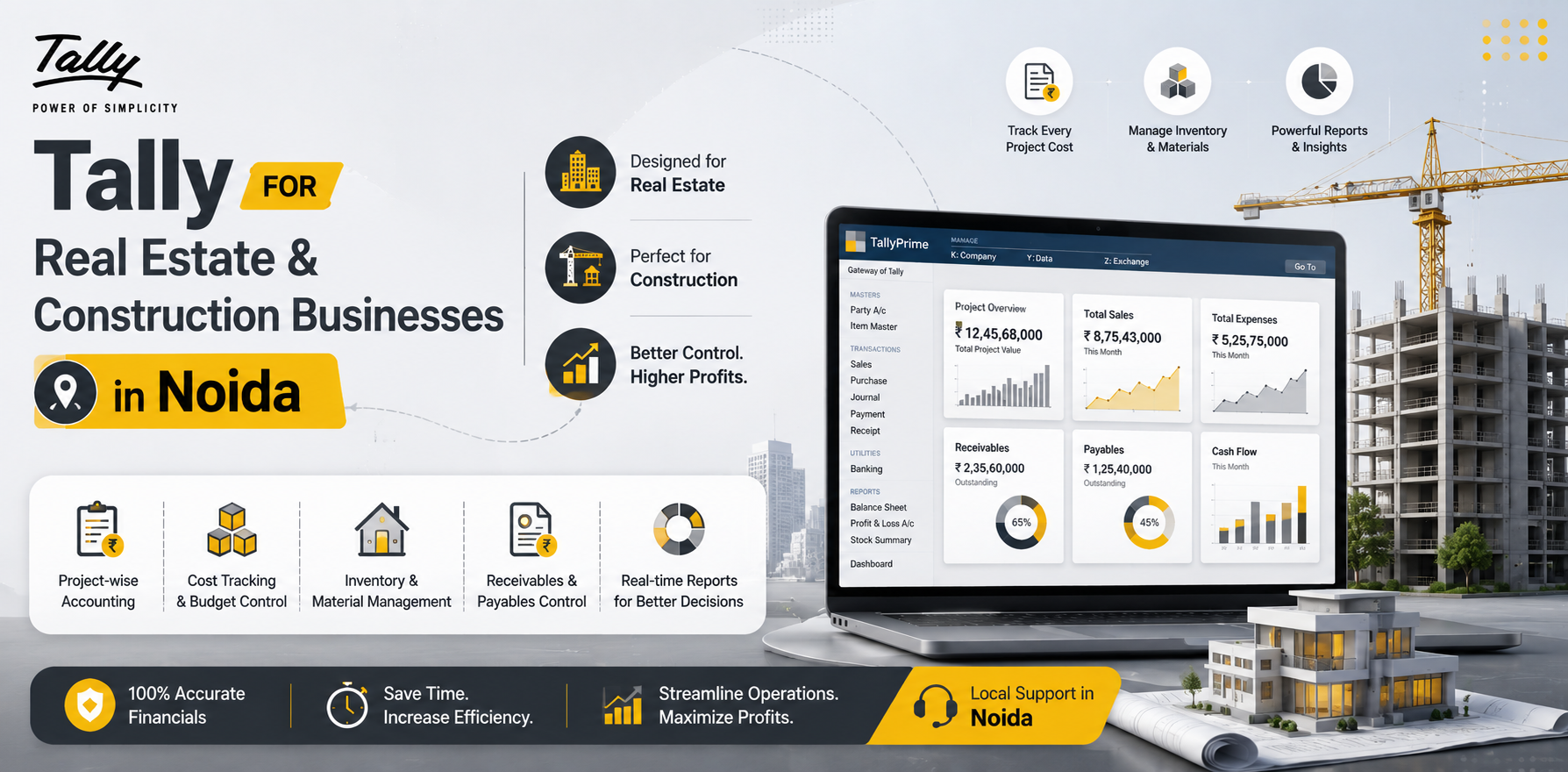 Tally for Real Estate & Construction Businesses in Noida