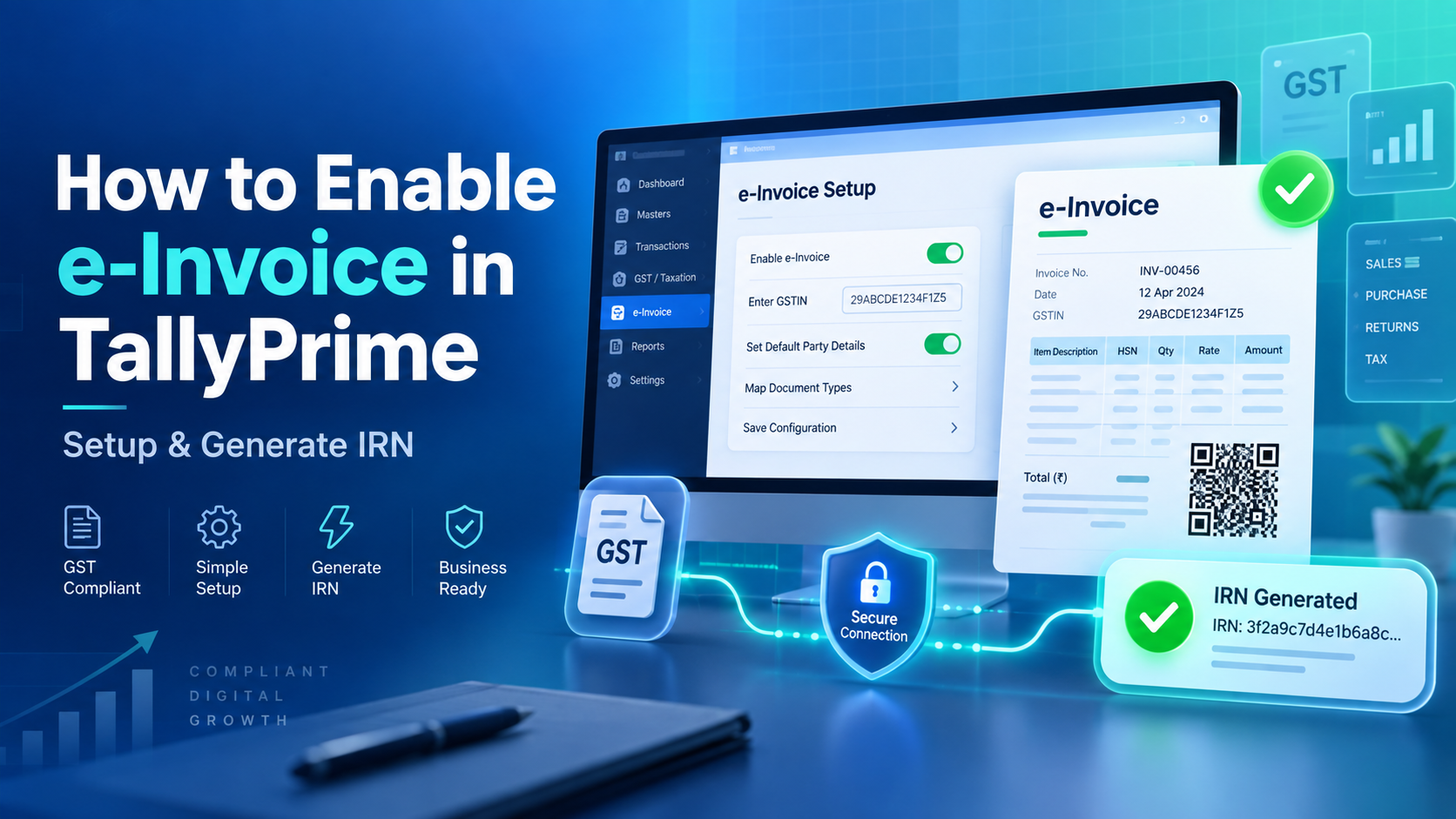 how to enable e invoice in tallyprime setup & generate irn